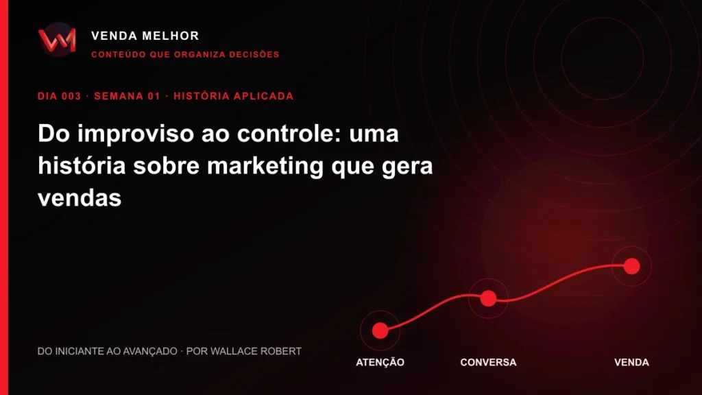 Diagrama editorial sobre marketing que gera vendas: atenção, conversa, venda
