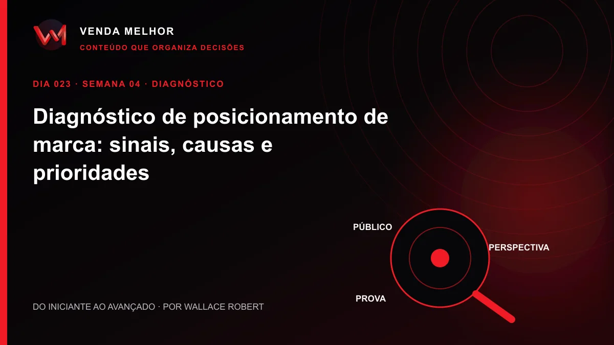 Diagrama editorial sobre posicionamento de marca: público, perspectiva, prova