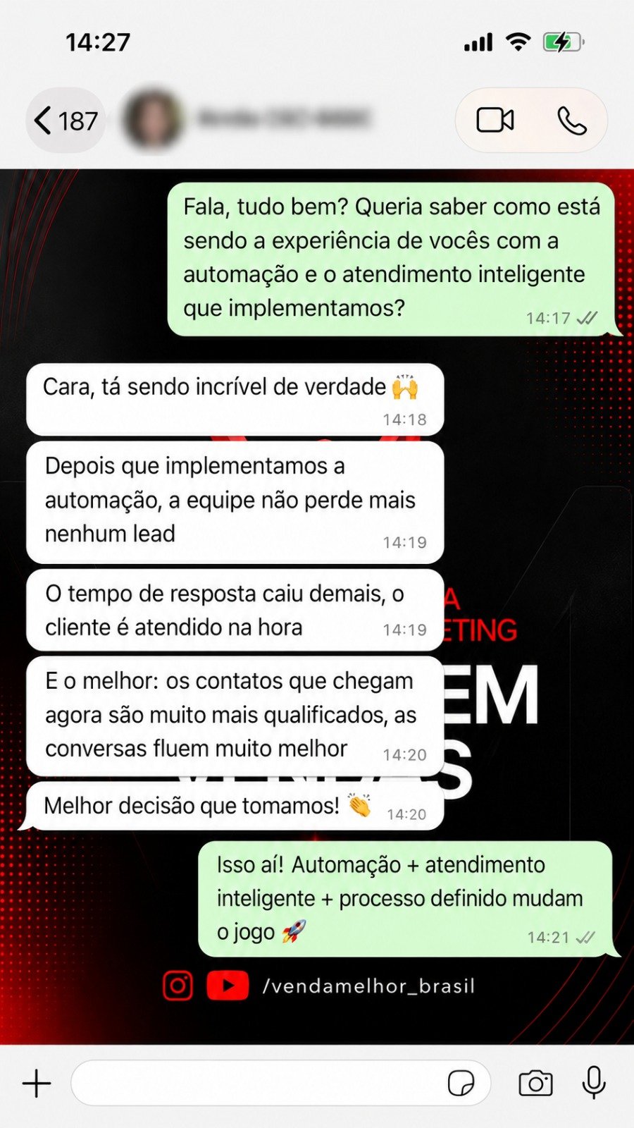 Relato sobre automação, resposta rápida e contatos qualificados