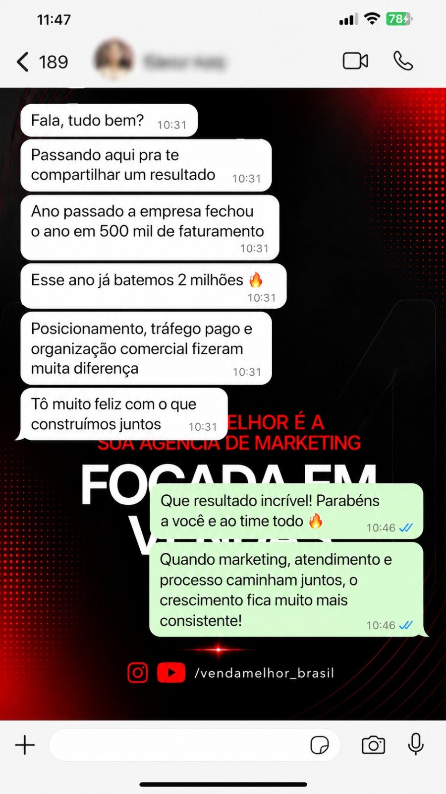 Relato sobre crescimento de R$ 500 mil para R$ 2 milhões