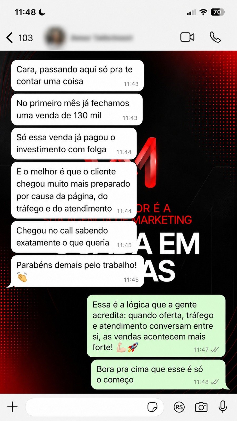 Relato sobre venda de R$ 130 mil no primeiro mês