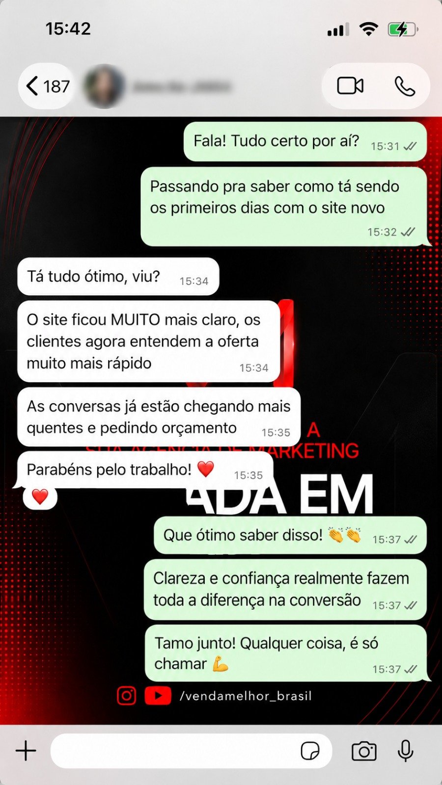 Relato sobre site mais claro e pedidos de orçamento