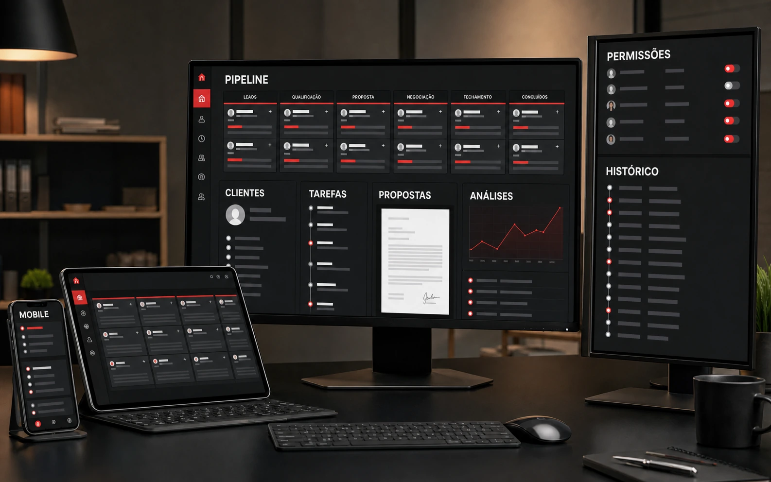 Software modular em várias telas com módulos e permissões conectados